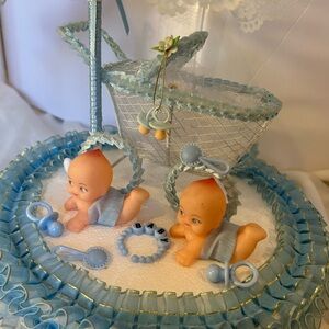 Twin, Blue Baby Shower Cake Topper or table decoration